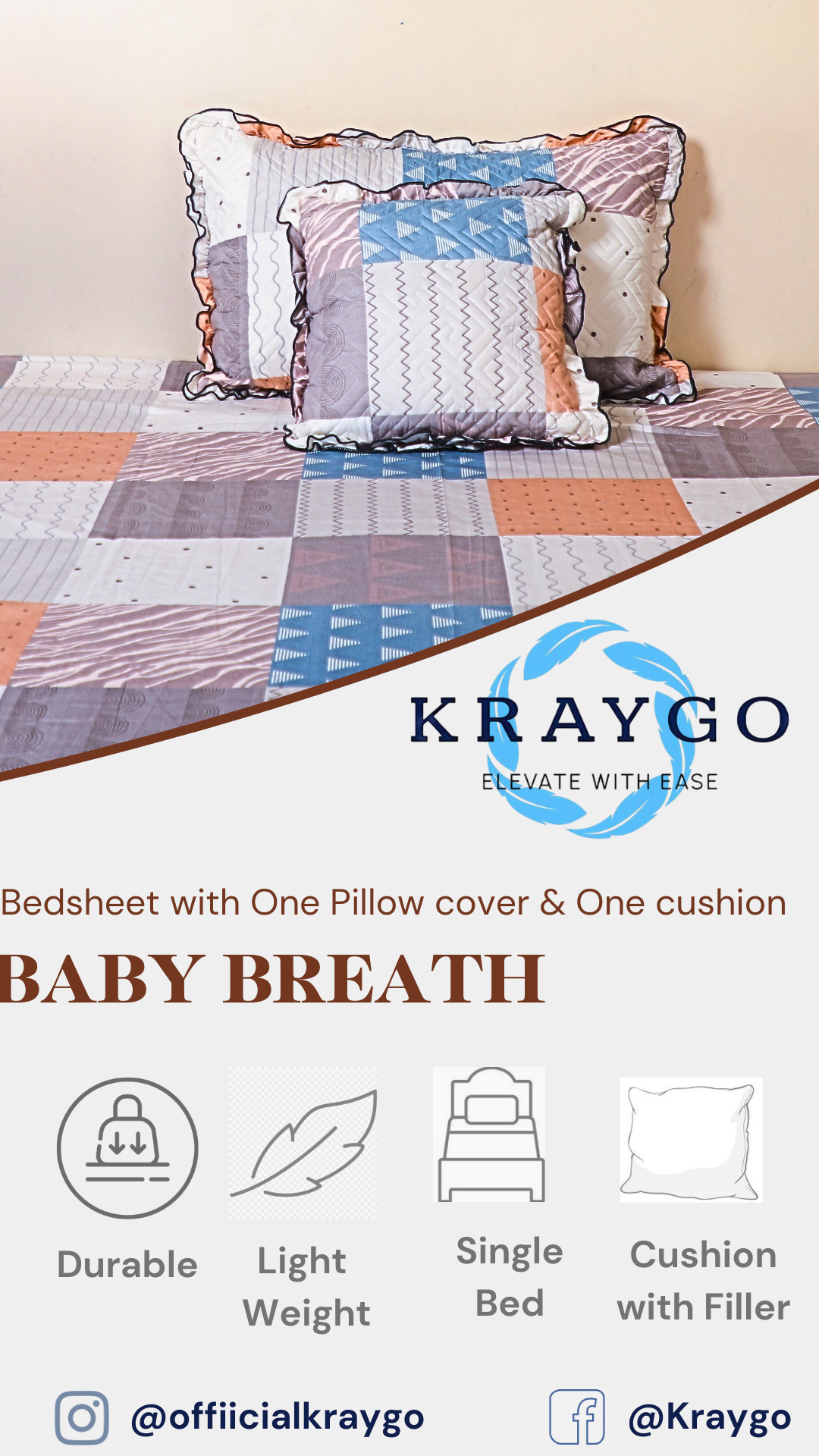 Baby Breath - SINGLE BED 3PCS BED SET (4 Square)