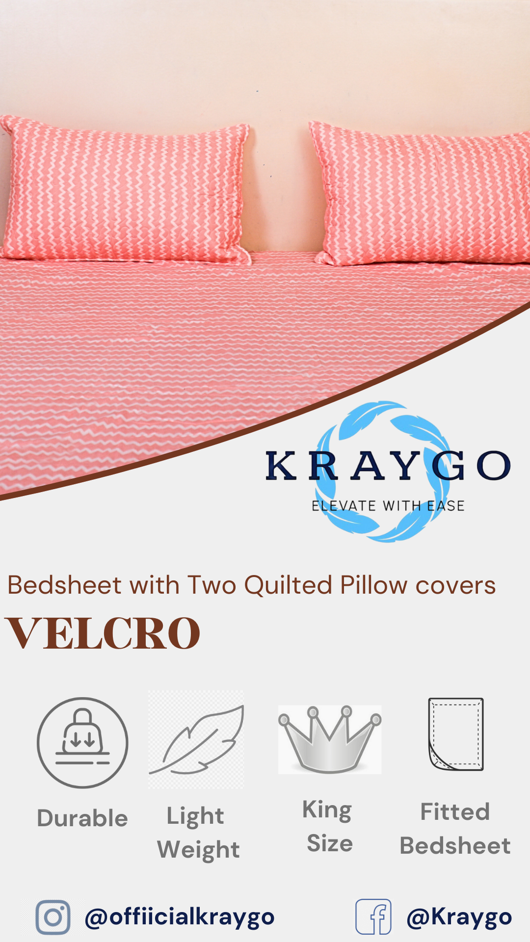 Velcro - FITTED DOUBLE BED BEDSHEET (Pink)