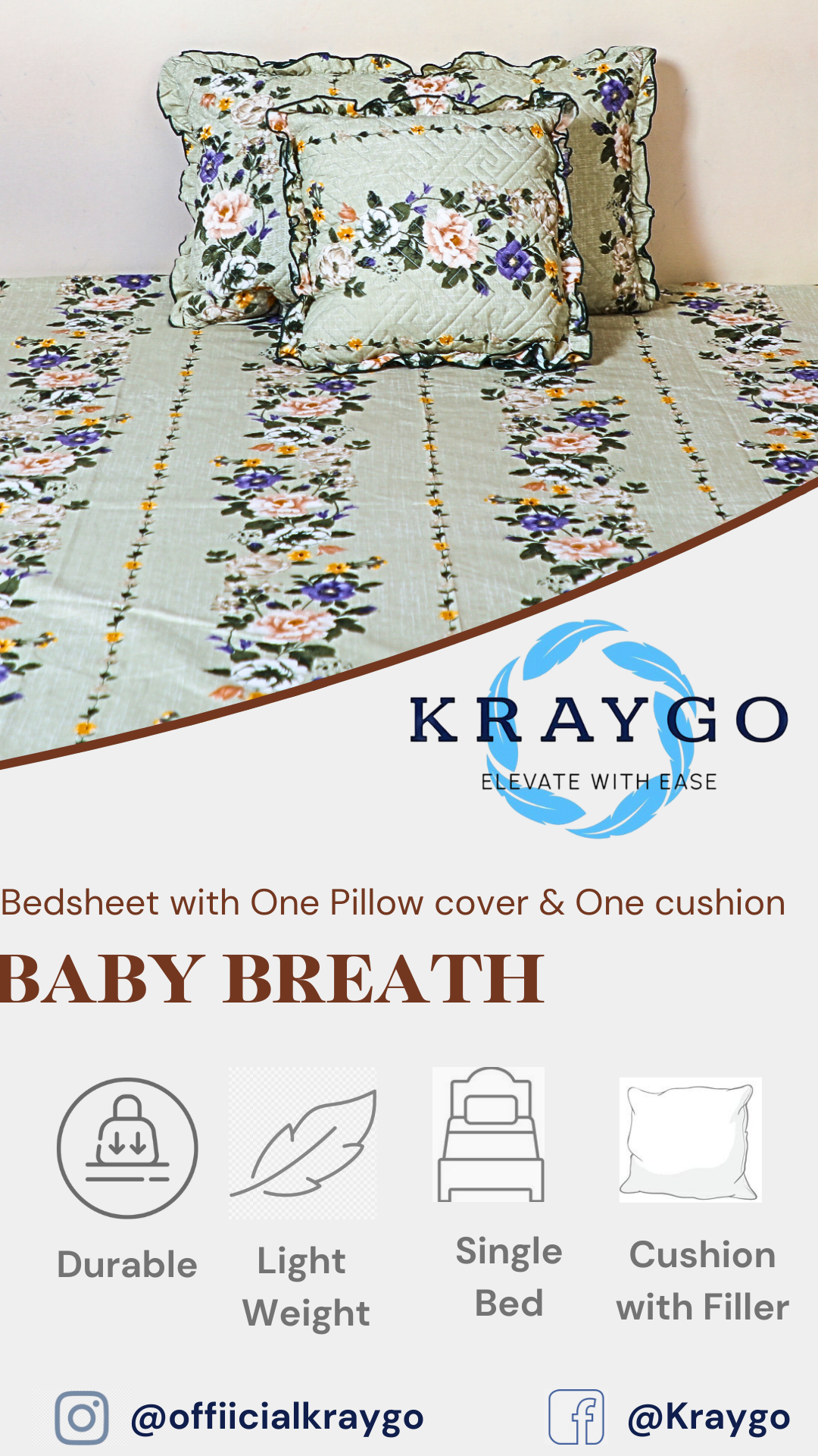 Baby Breath - SINGLE BED 3PCS BED SET (Green Floral)