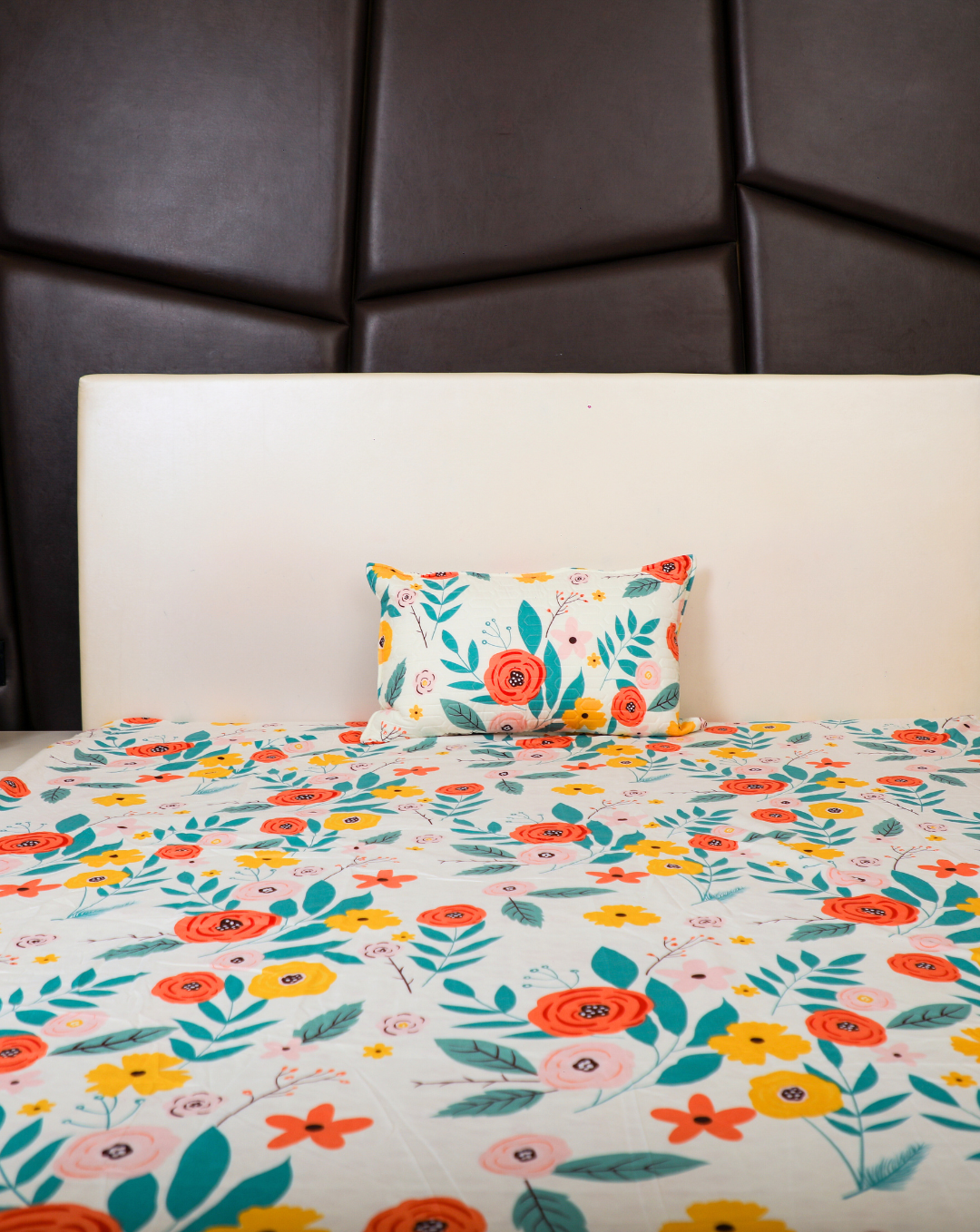 Anthurium - SINGLE BEDSHEET WITH QUILTED PILLOW COVER (Multi Floral color )