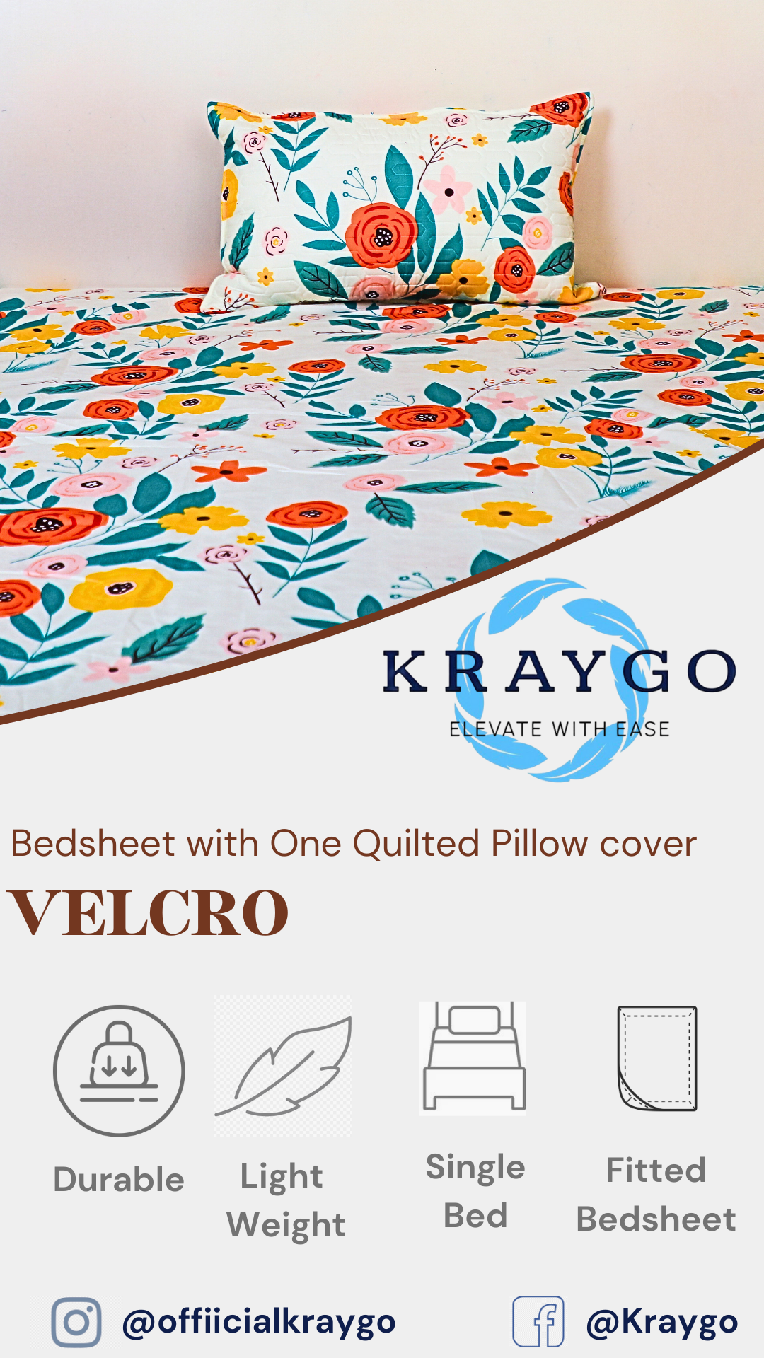 Velcro - FITTED SINGLE BEDSHEET (Multi Floral )