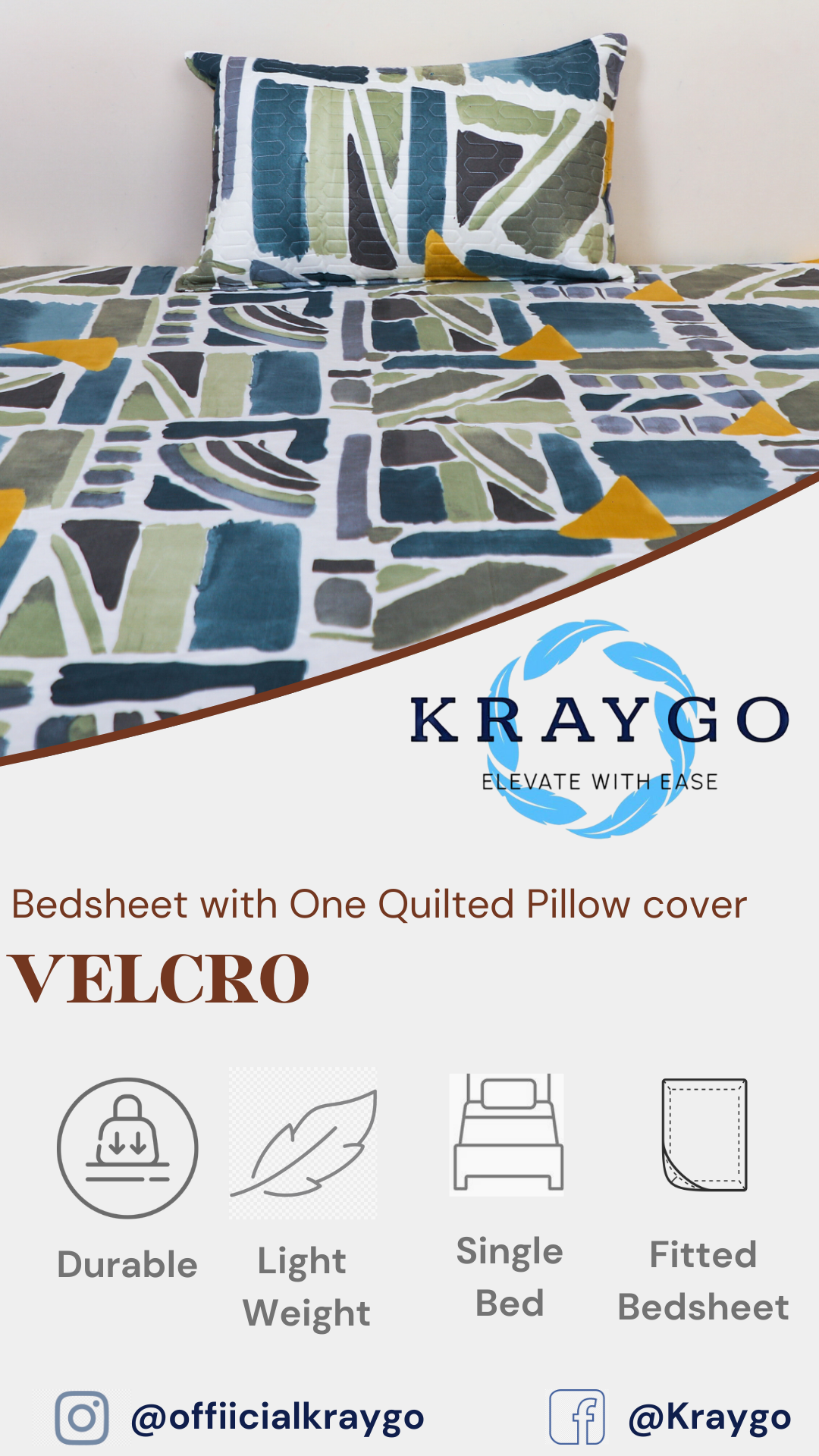 Velcro - FITTED SINGLE BEDSHEET (Grey Blue Patch)