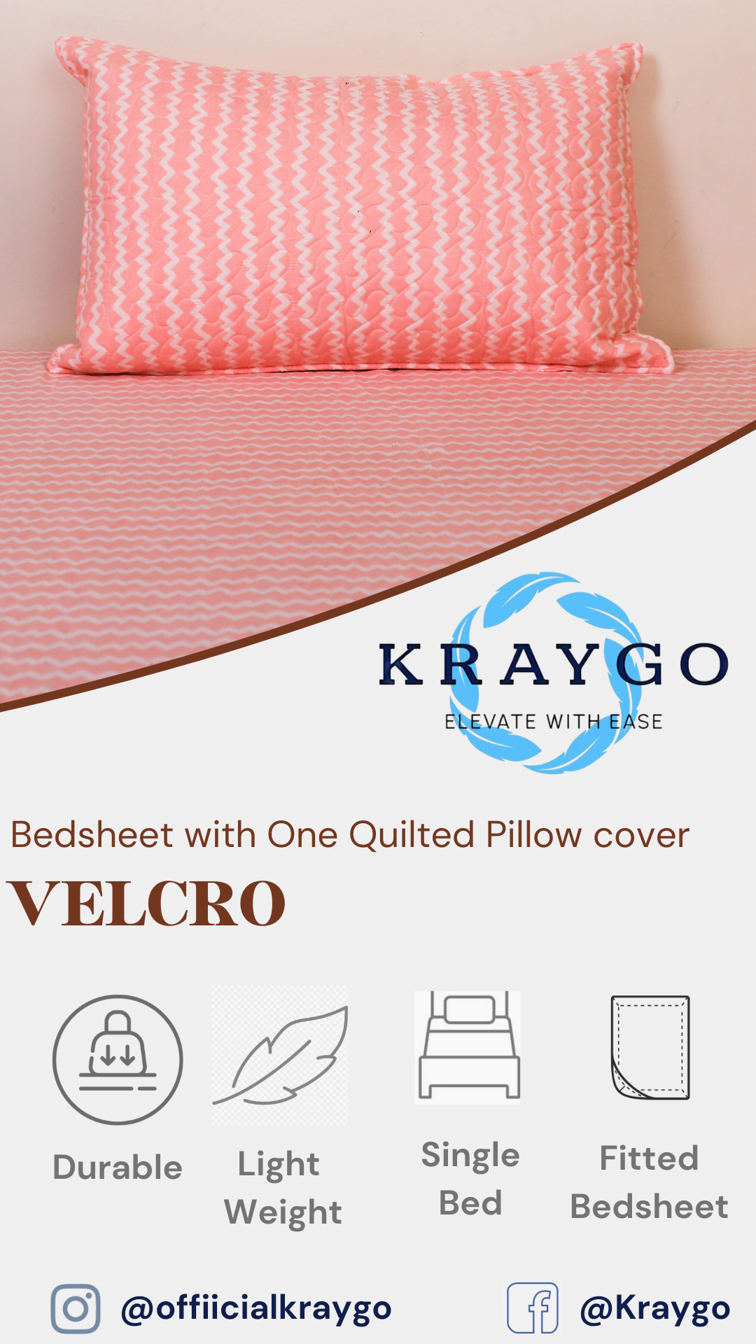 Velcro - FITTED SINGLE BEDSHEET (Pink)