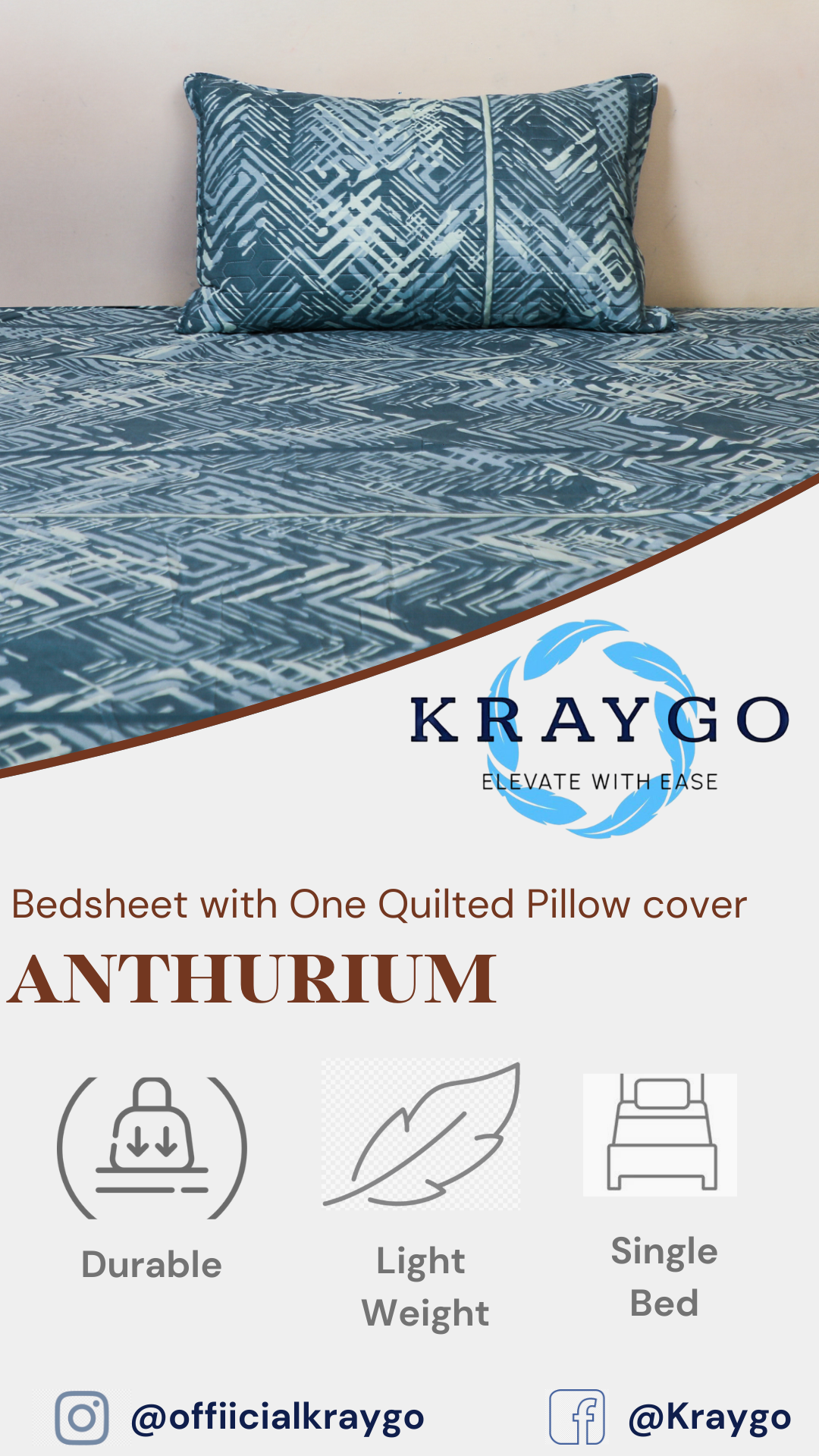 Anthurium - SINGLE BEDSHEET WITH QUILTED PILLOW COVER (Turquoise Blue color)