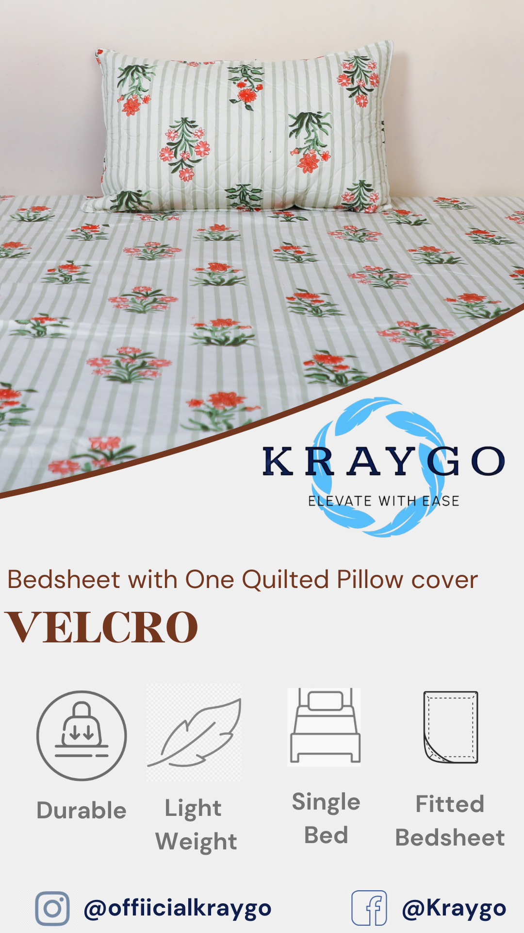 Velcro - FITTED SINGLE BEDSHEET (Lining Green)