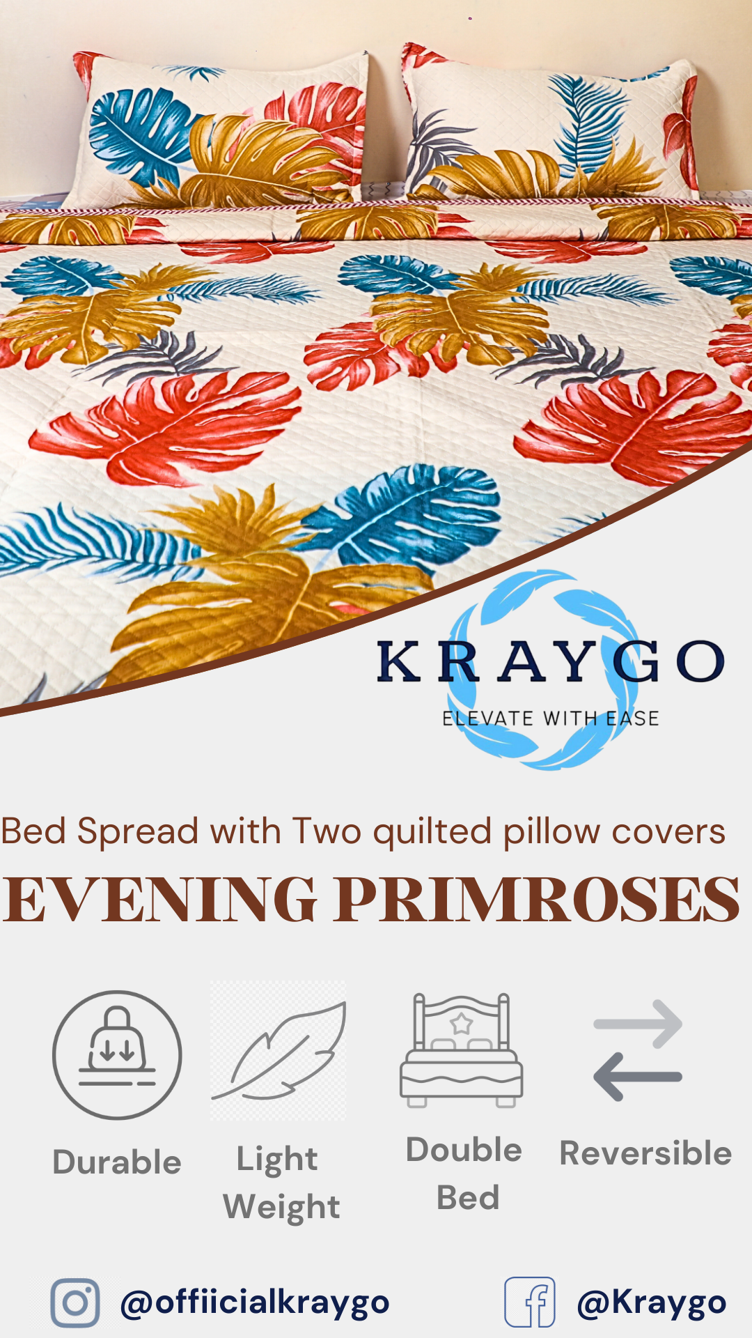 Evening Primroses - DOUBLE BED BEDCOVER/AC QUILTS PRINTED (White, Big Leaf)