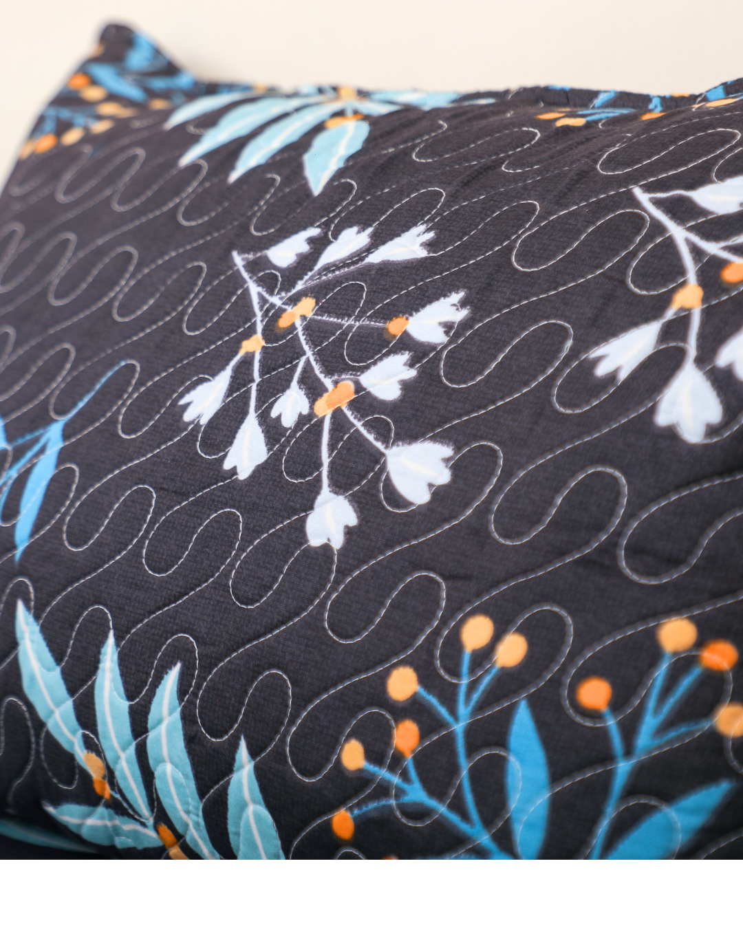 Anthurium -SINGLE BEDSHEET WITH QUILTED PILLOW COVER (Dark Blue color)