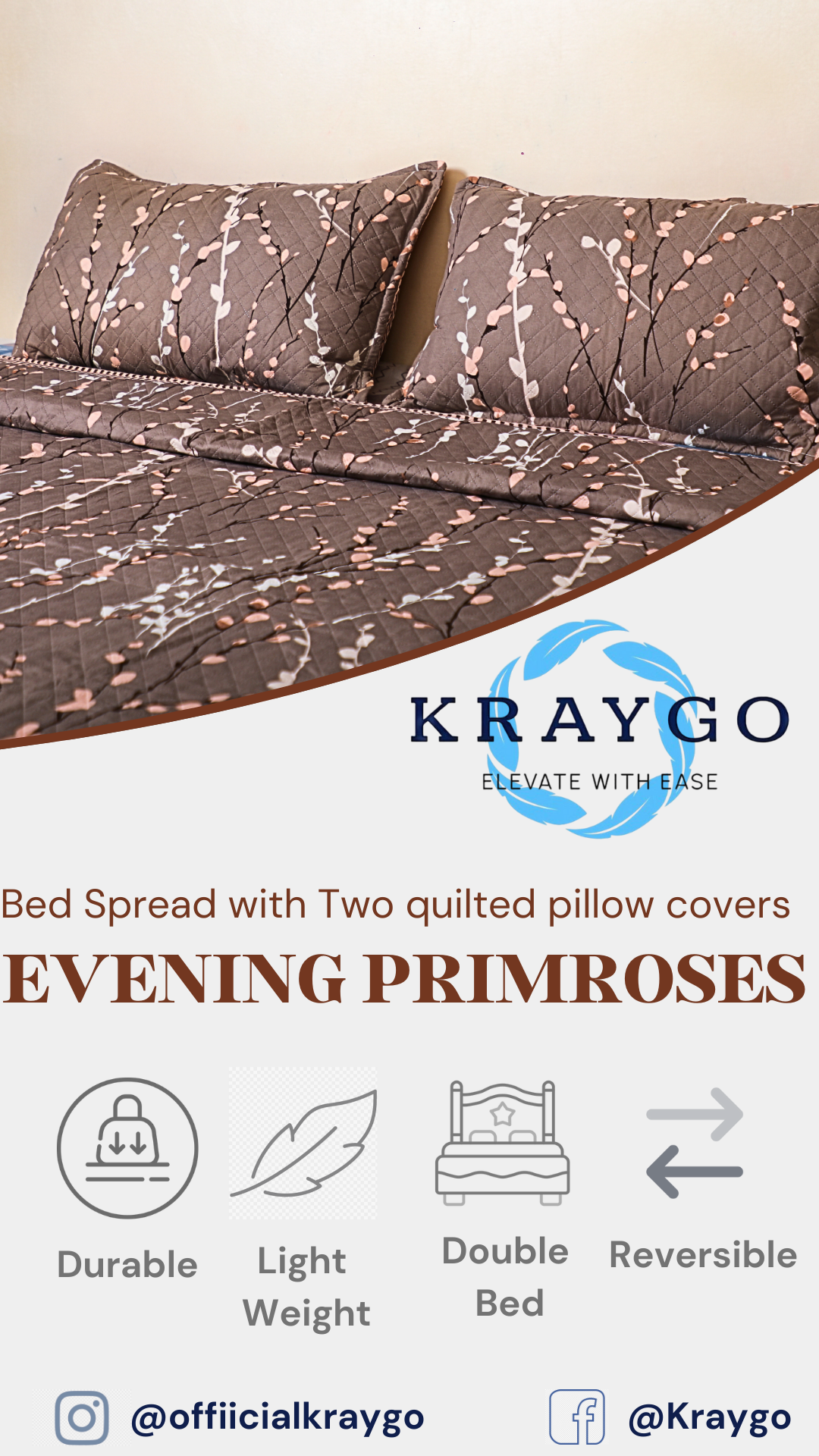 Evening Primroses - DOUBLE BED BEDCOVER/AC QUILTS PRINTED (Grey Stem )