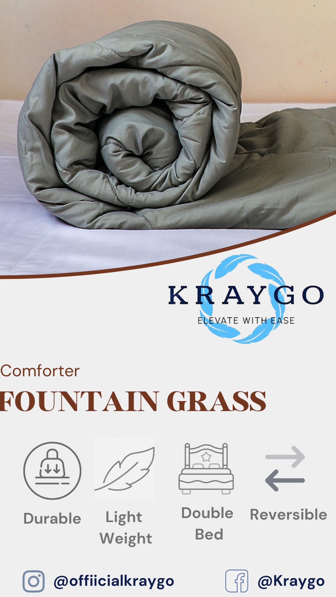 Fountain Grasses -DOUBLE BED REVERSIBLE COMFORTER (Grey White)