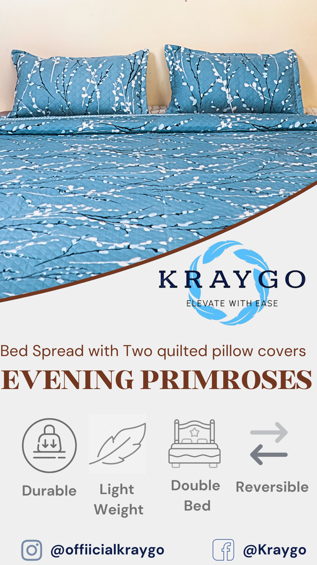 Evening Primroses - DOUBLE BED BEDCOVER/AC QUILTS PRINTED (Blue Stem)