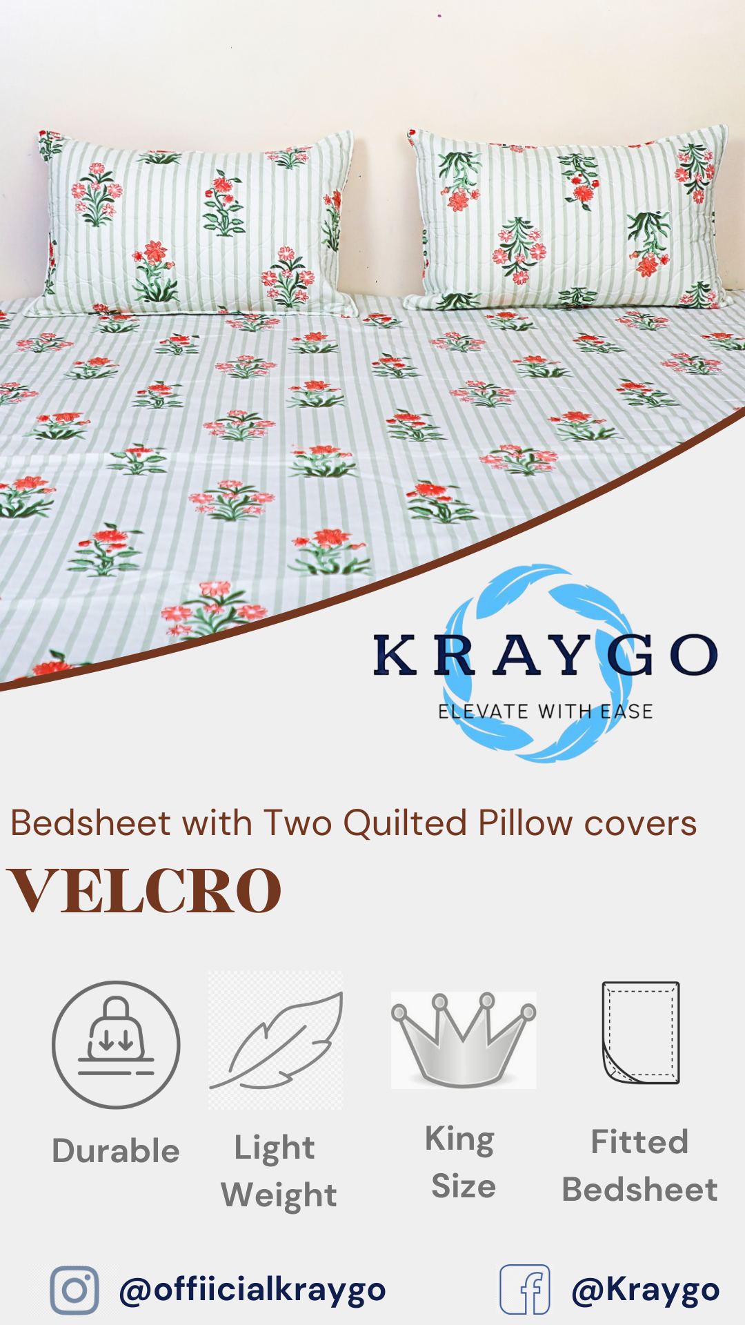 Velcro - FITTED DOUBLE BED BEDSHEET (Lining Green)