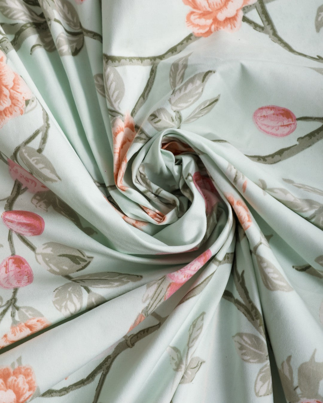Anthurium - SINGLE BEDSHEET WITH QUILTED PILLOW COVER (Pastel Green)