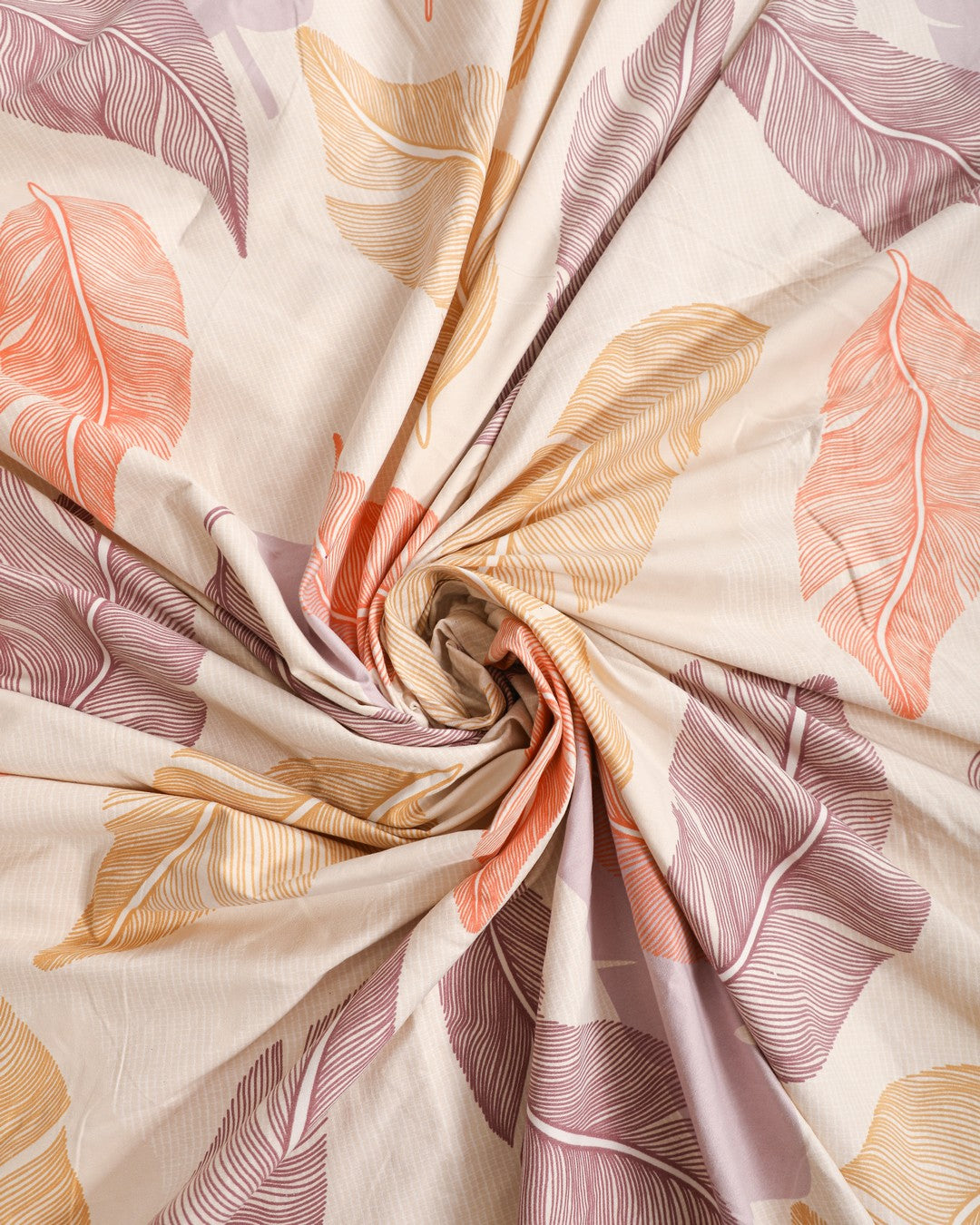 MARIGOLD – 6 Pc Bedset | Bedsheet, Comforter, Pillow Cover & Cushions (Big Leaf)