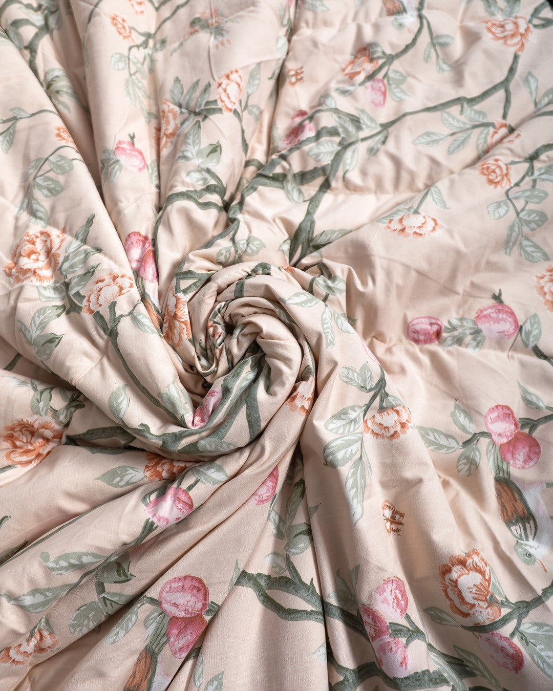 Fountain Grasses - DOUBLE BED REVERSIBLE COMFORTER (bird on branch)