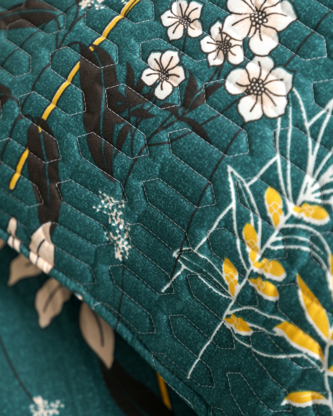 Anthurium - SINGLE BEDSHEET WITH QUILTED PILLOW COVER (Dark Green Colour)