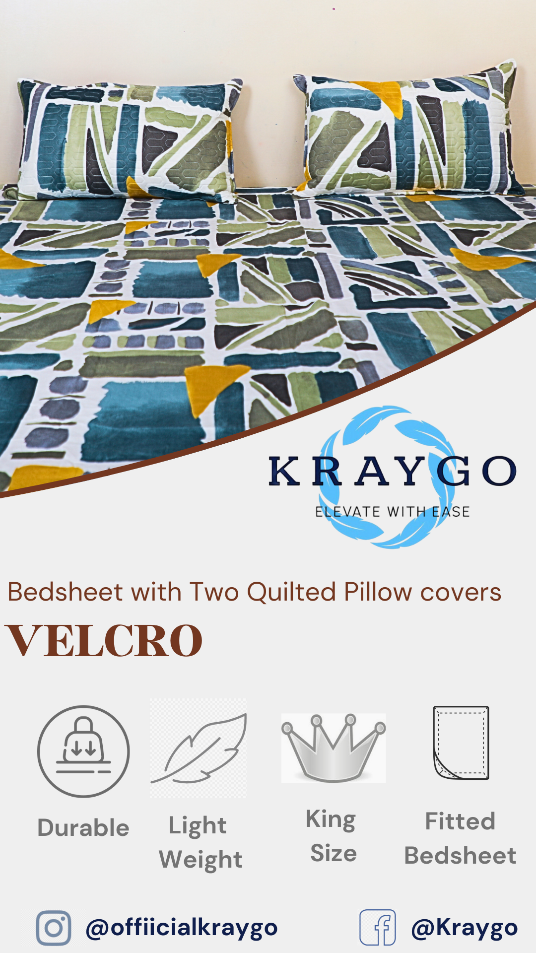 Velcro - FITTED DOUBLE BED BEDSHEET (Grey Blue Patch)