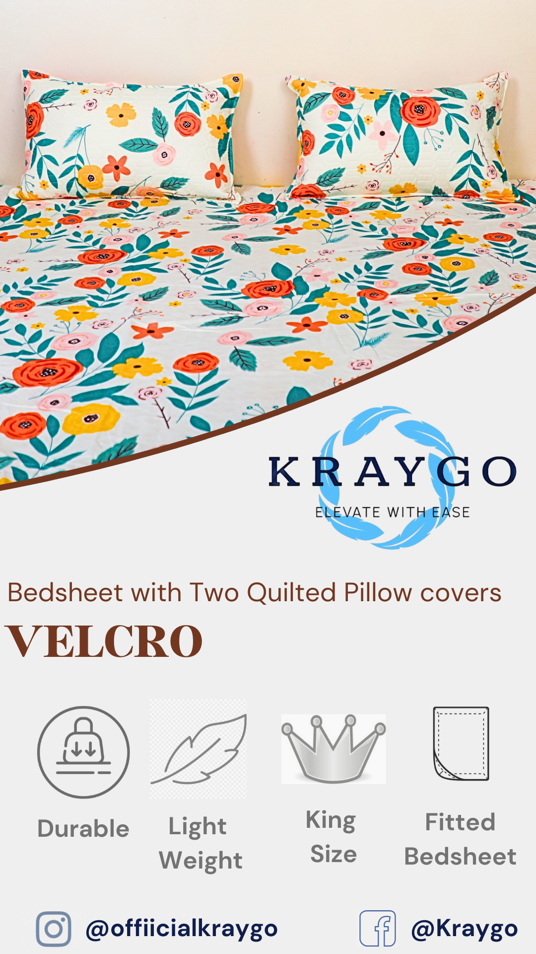 Velcro - FITTED DOUBLE BED BEDSHEET (Multi Floral)