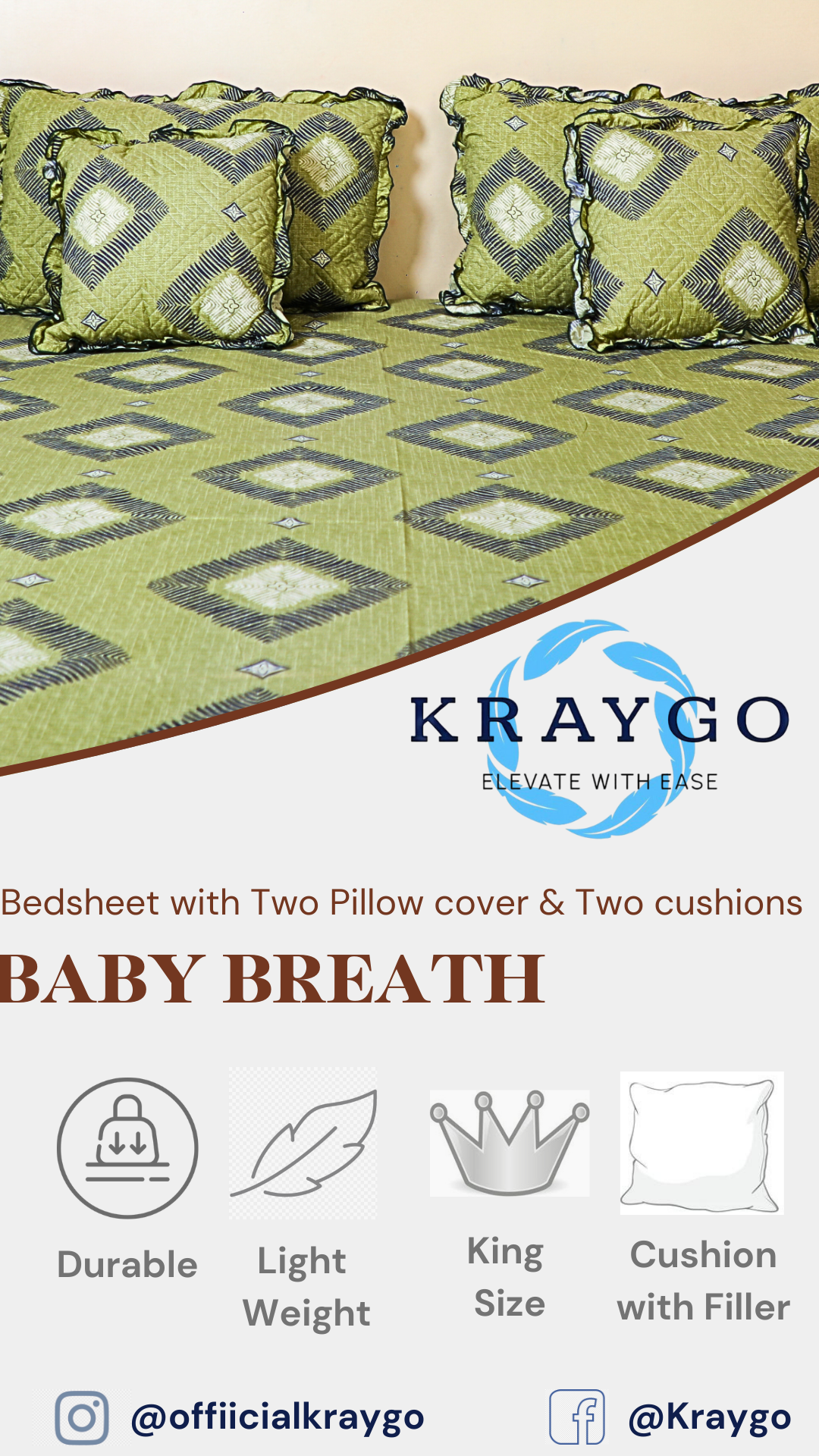 BABY BREATH - 5 Pc Bedset | Bedsheet, Pillow Cover & Cushions (Rhombus)