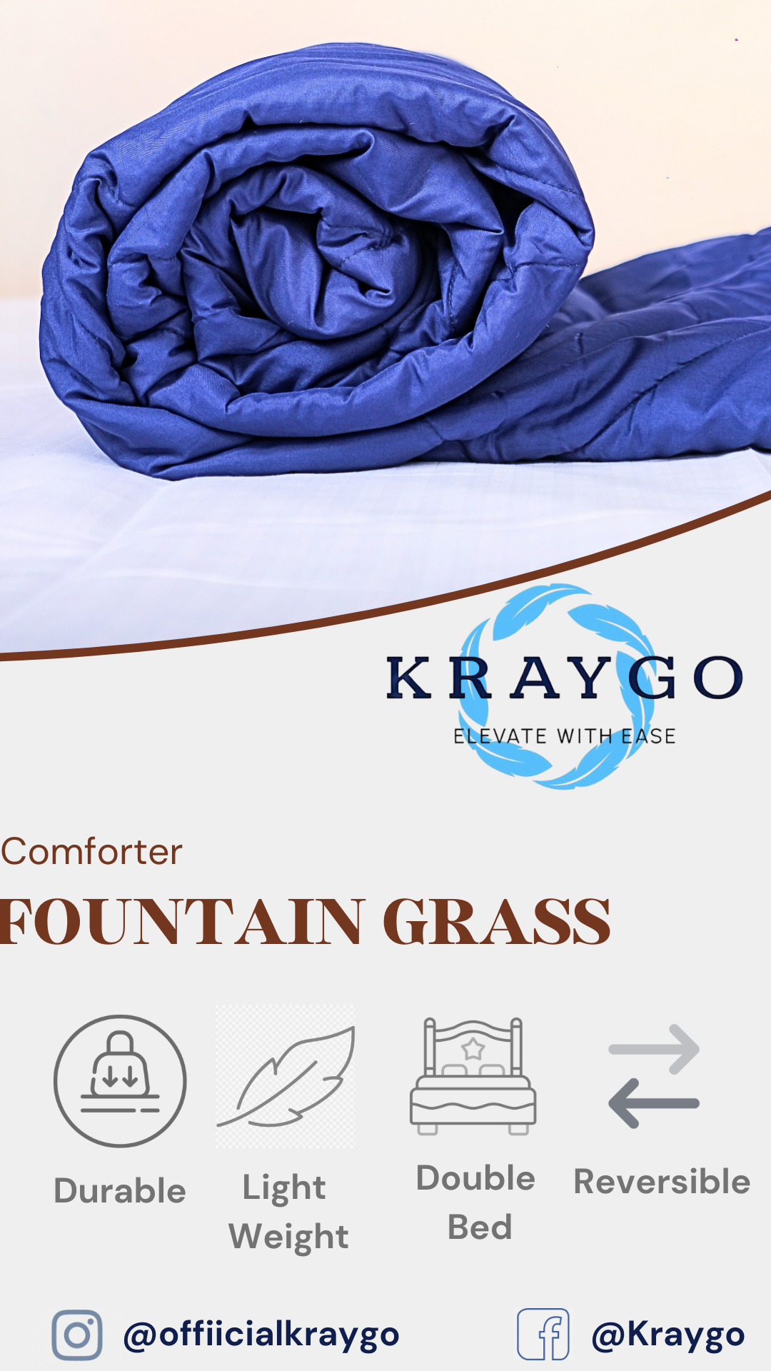 Fountain Grasses - DOUBLE BED REVERSIBLE COMFORTER (Blue)