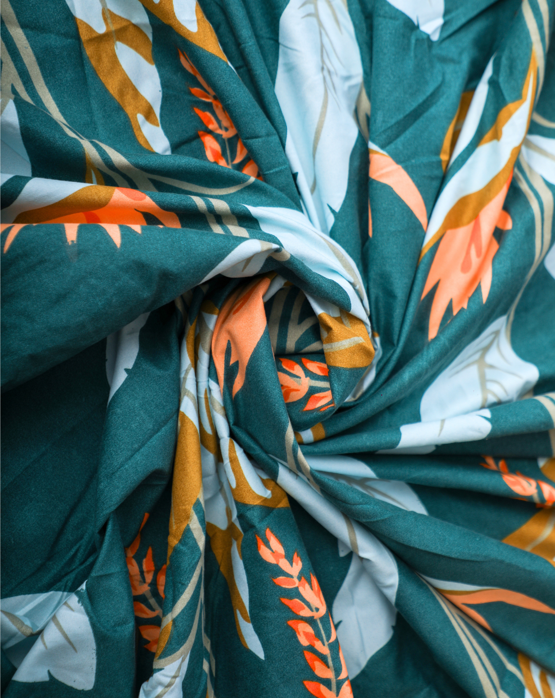 Anthurium - SINGLE BEDSHEET WITH QUILTED PILLOW COVER (Dark Green Color)