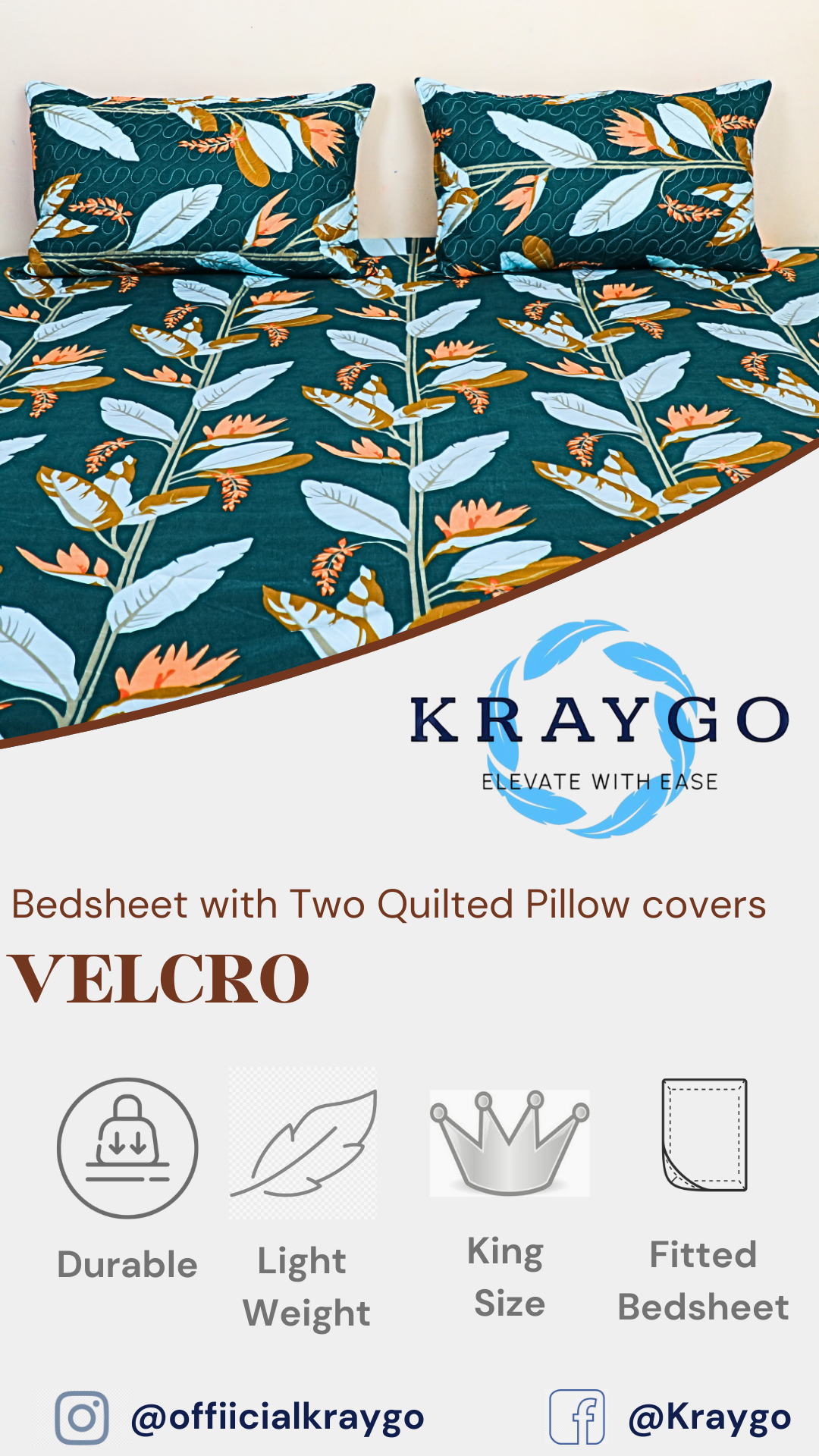 Velcro - FITTED DOUBLE BED BEDSHEET (Dark Green)