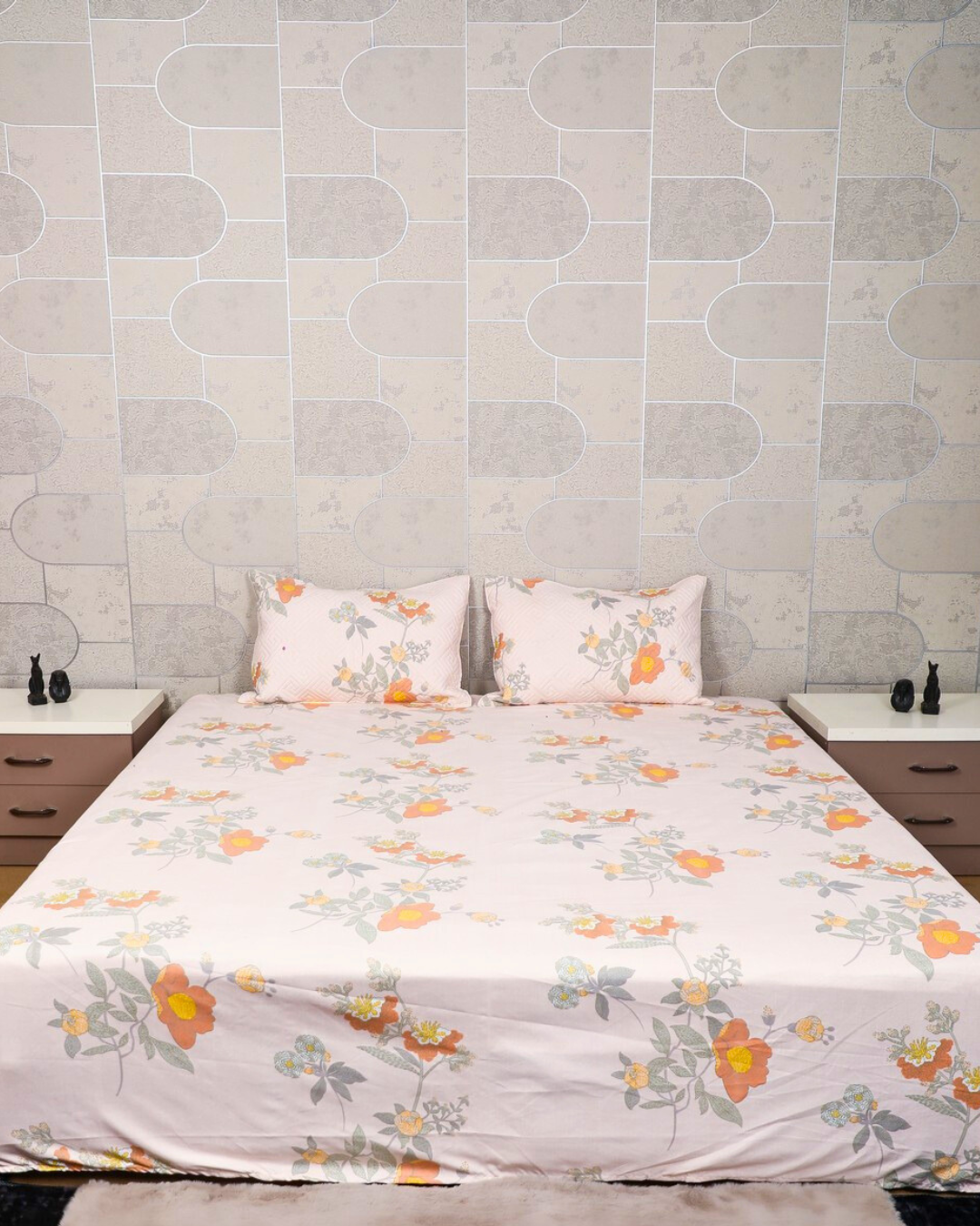 Anthurium Pastel Pink King Size Bedsheet Set with Quilted Designer Pillow Covers – Ultra-Soft, Breathable, and Luxury Bedding for All Seasons