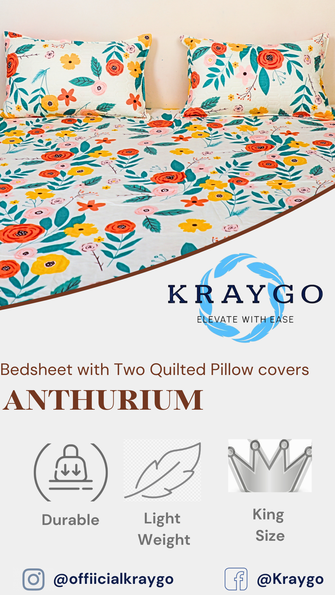 Anthurium - DOUBLE BED BEDSHEET WITH QUILTED PILLOW COVER (Multi Floral )