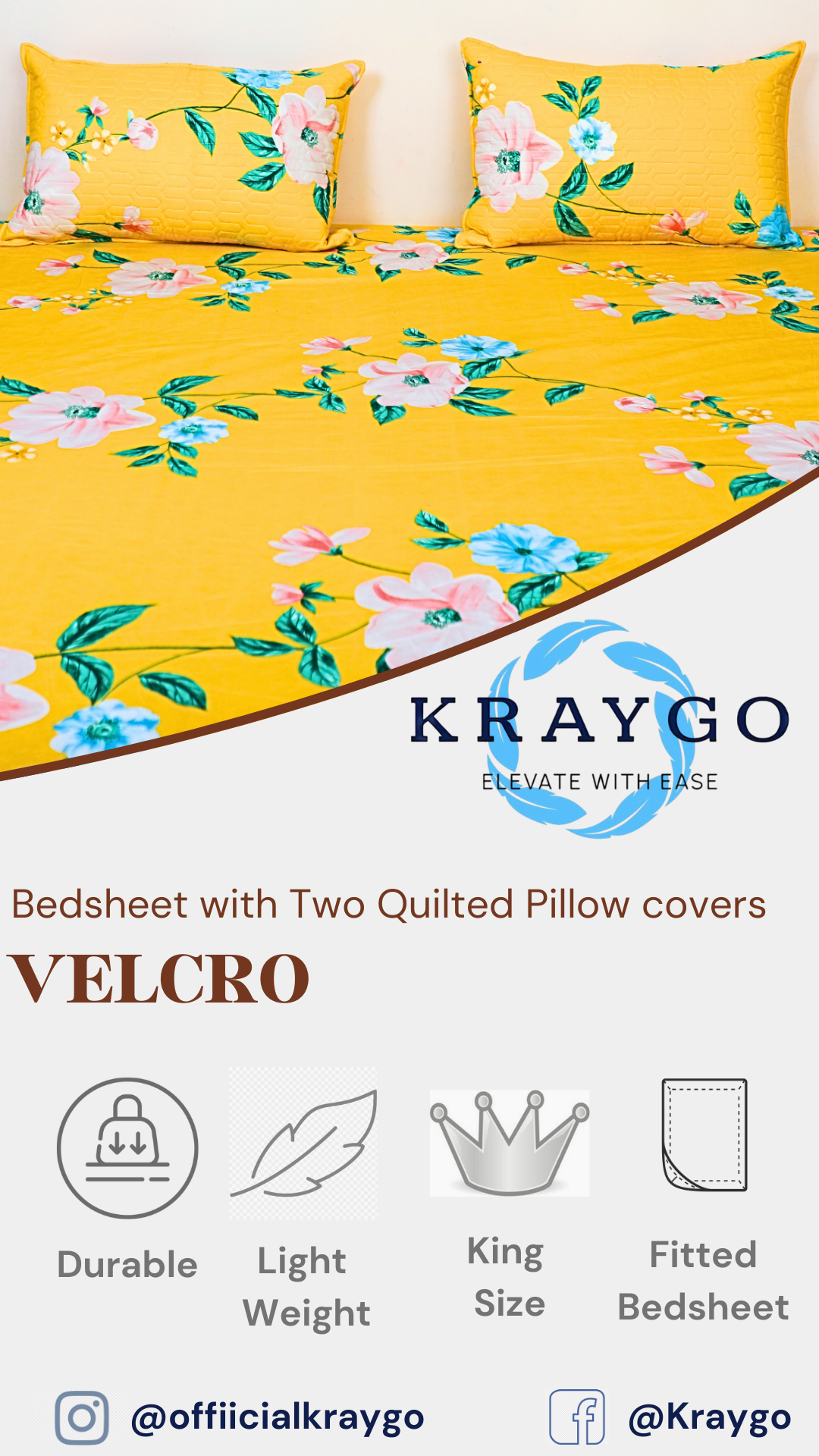 Velcro - FITTED DOUBLE BED BEDSHEET (Yellow)