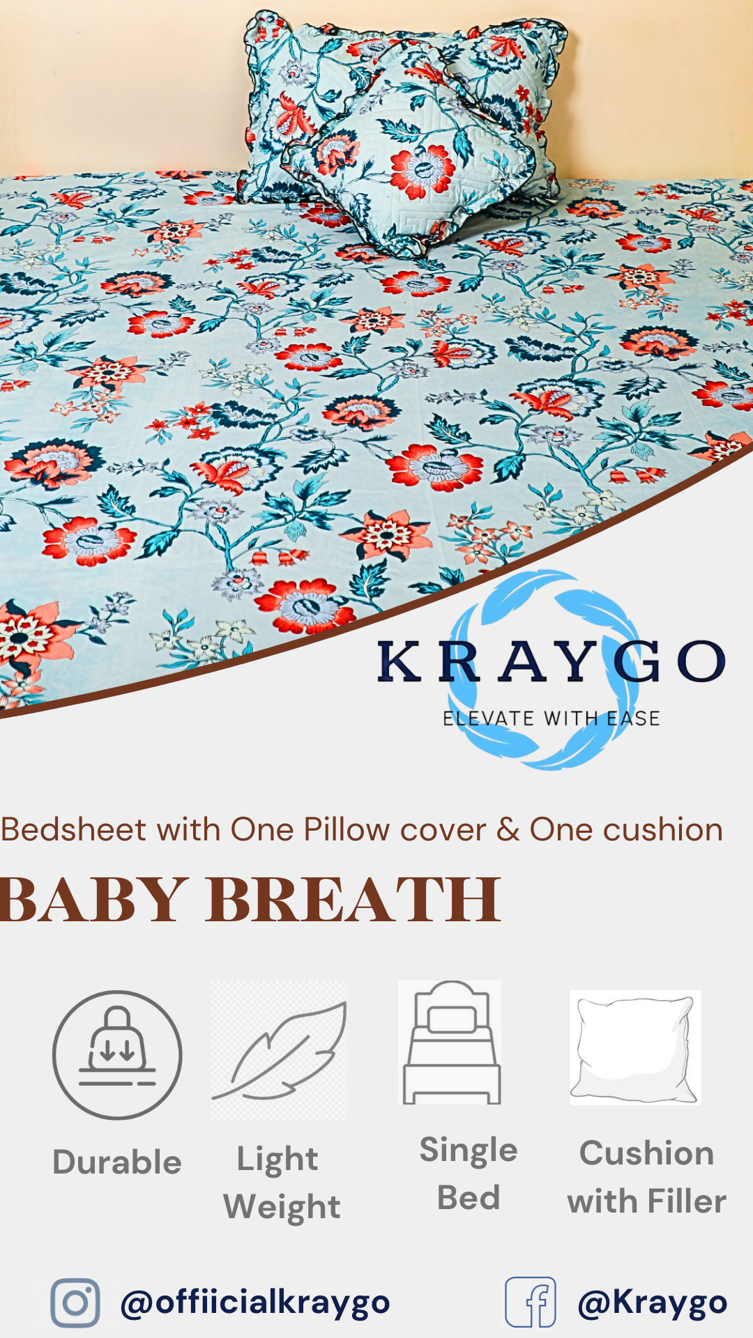 Baby Breath -SINGLE BED 3PCS BED SET Blue Floral