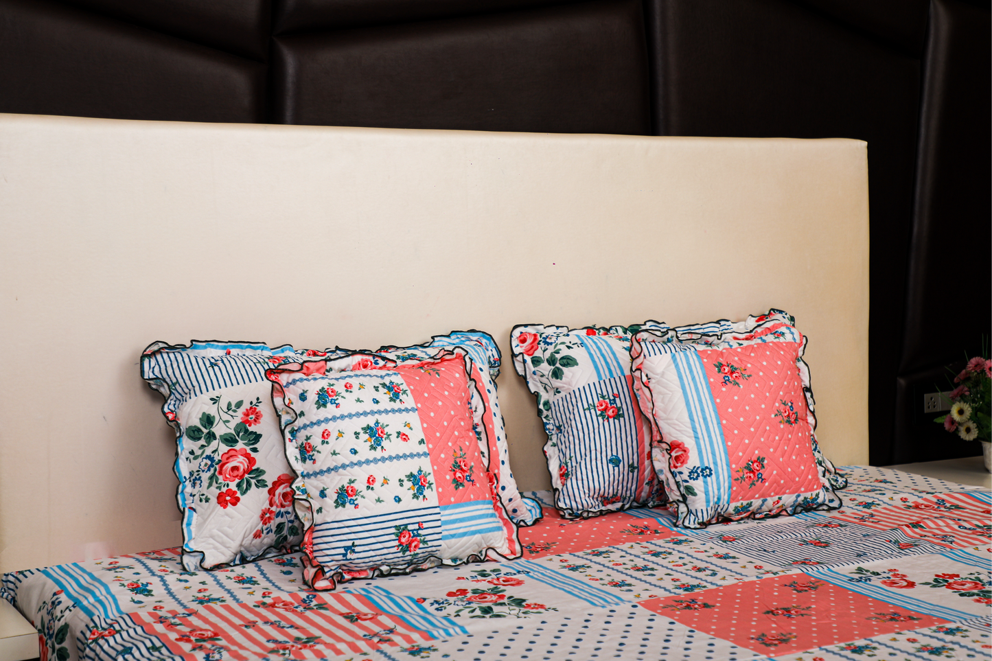 BABY BREATH - 5 Pc Bedset | Bedsheet, Pillow Cover & Cushions (Multi Color)