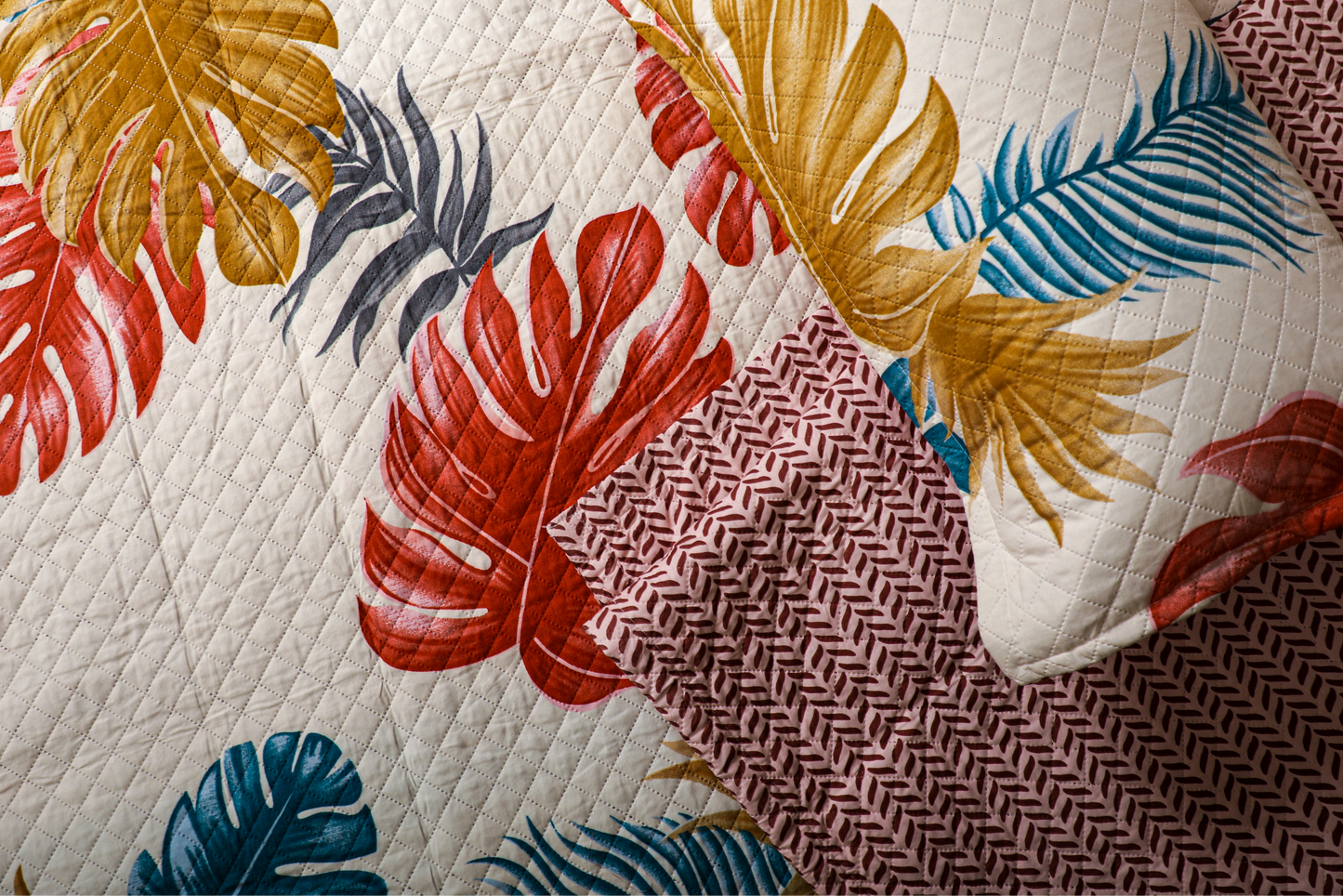Evening Primroses - DOUBLE BED BEDCOVER/AC QUILTS PRINTED (White, Big Leaf)