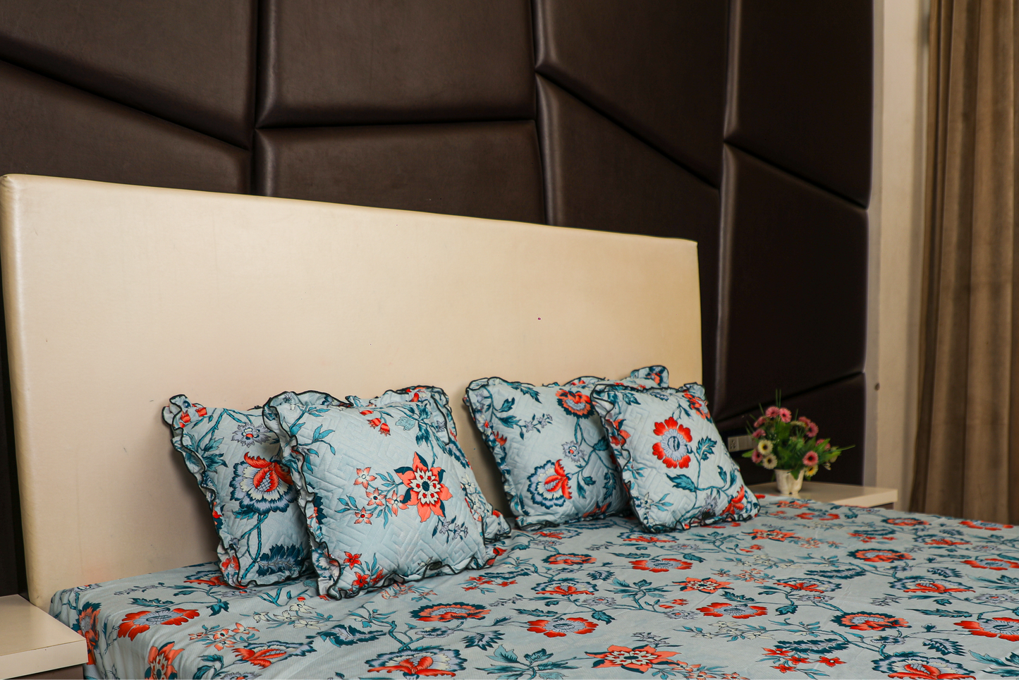 BABY BREATH - 5 Pc Bedset | Bedsheet, Pillow Cover & Cushions (Blue Floral)