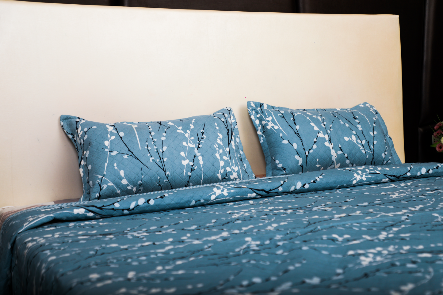 Evening Primroses - DOUBLE BED BEDCOVER/AC QUILTS PRINTED (Blue Stem)