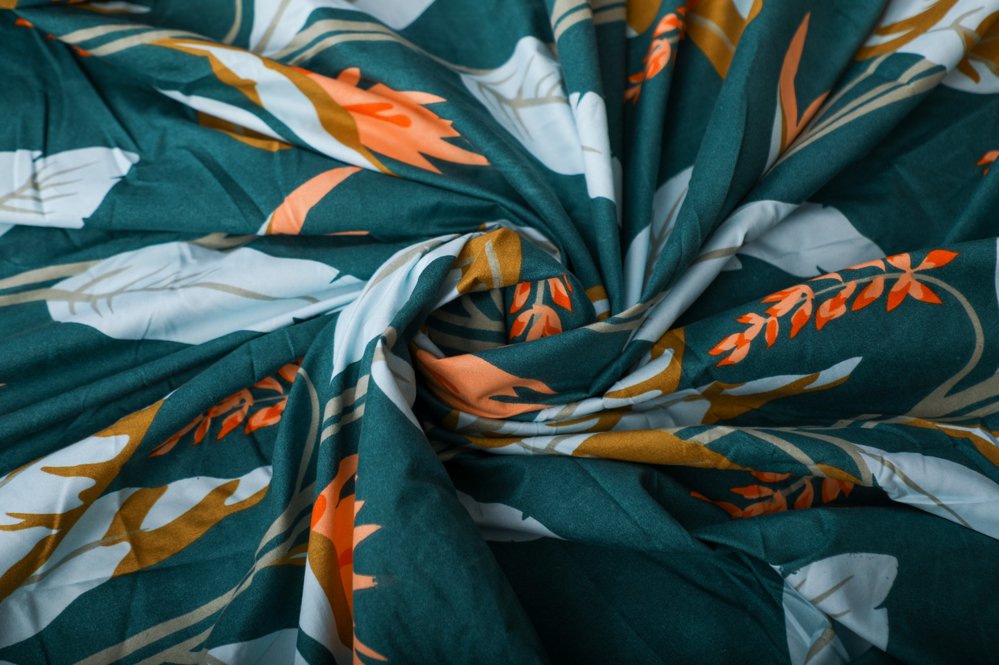 Anthurium - DOUBLE BED BEDSHEET WITH QUILTED PILLOW COVER (Dark Green)