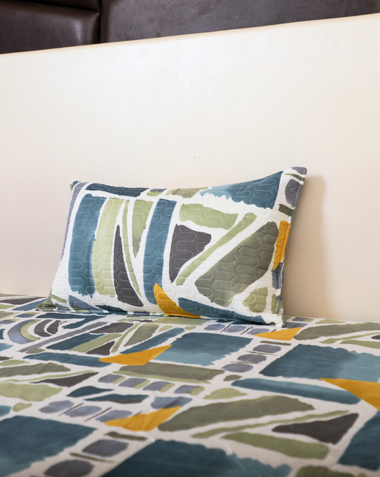 Anthurium - SINGLE BEDSHEET WITH QUILTED PILLOW COVER (Grey Blue color)