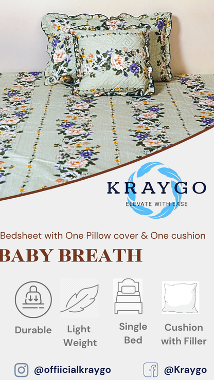 Baby Breath - SINGLE BED 3PCS BED SET (Green Floral)