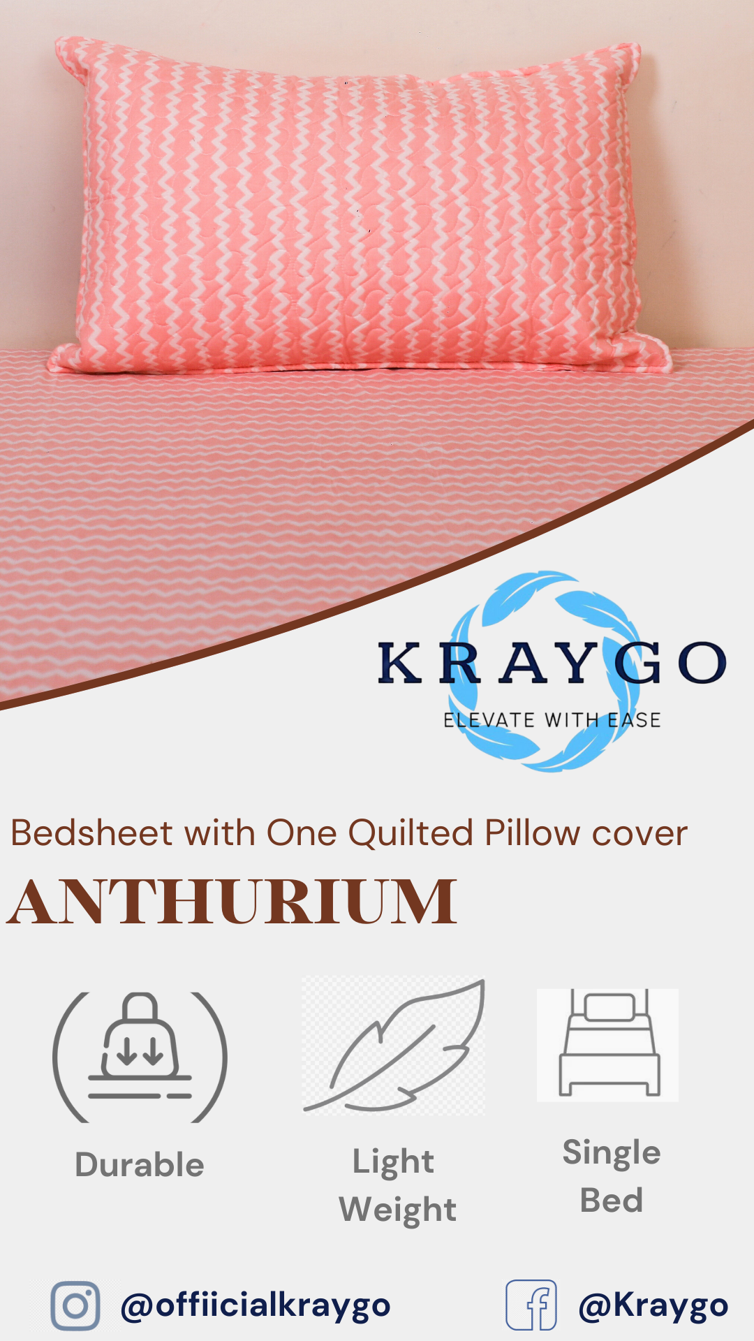 Anthurium- SINGLE BED SHEET WITH QUILTED PILLOW COVER (Pink)