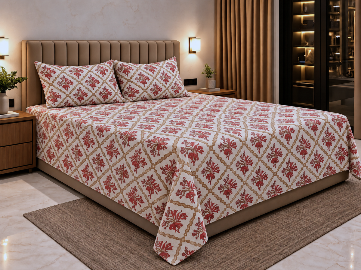 Saffron Jaali Double Bed Bedsheet (90x100)