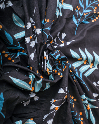 Anthurium -SINGLE BEDSHEET WITH QUILTED PILLOW COVER  (Dark Blue color)