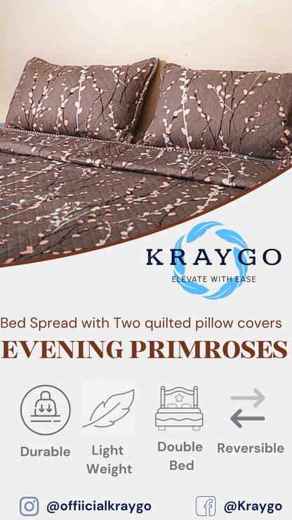 Evening Primroses - DOUBLE BED BEDCOVER/AC QUILTS  PRINTED (Grey Stem )