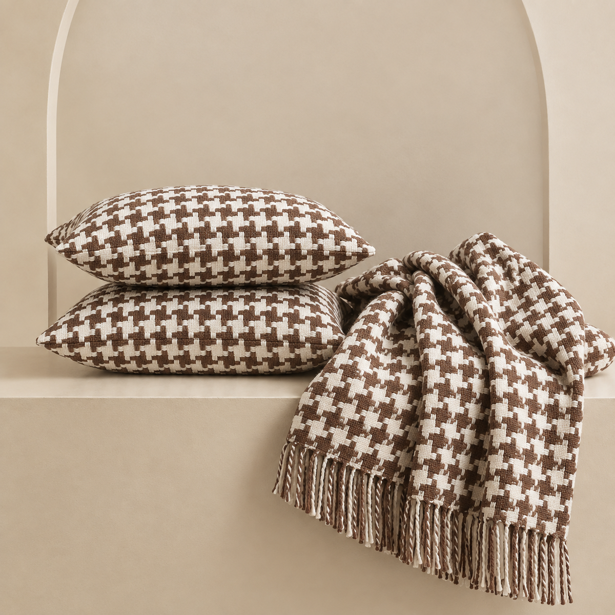 Classic Check Pattern Throw & Cushion Cover Set I Brown Color