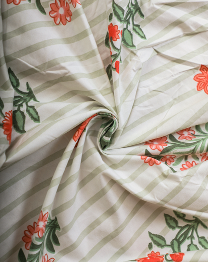 Anthurium -SINGLE BEDSHEET WITH QUILTED PILLOW COVER (Lining Green)