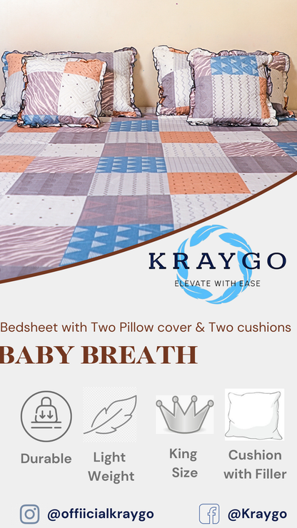 BABY BREATH – 5 Pc Bedset | Bedsheet, Pillow Cover & Cushions (4 Square)