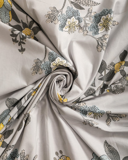 Anthurium - SINGLE BEDSHEET WITH QUILTED PILLOW COVER (Gray Floral)