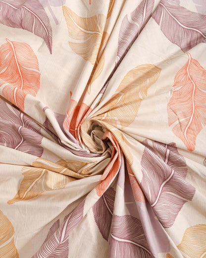MARIGOLD – 6 Pc Bedset | Bedsheet, Comforter, Pillow Cover & Cushions (Big Leaf)