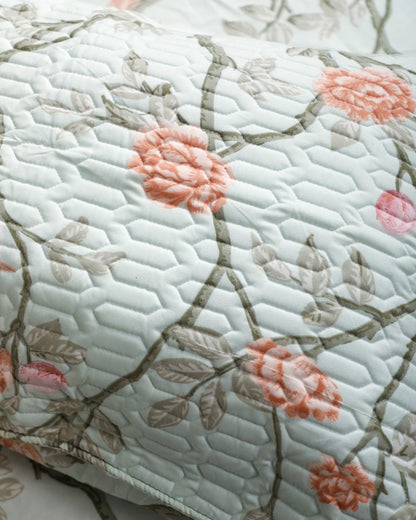 Anthurium - SINGLE BEDSHEET WITH QUILTED PILLOW COVER (Pastel Green)
