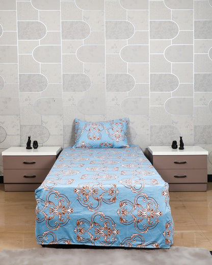 Anthurium - SINGLE BEDSHEET WITH QUILTED PILLOW COVER (Blue)