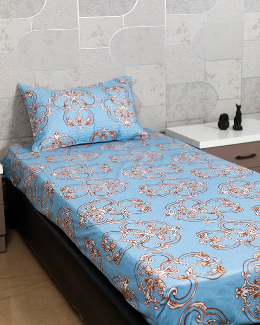 Anthurium - SINGLE BEDSHEET WITH QUILTED PILLOW COVER (Blue)