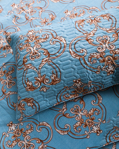 Anthurium - SINGLE BEDSHEET WITH QUILTED PILLOW COVER (Blue)