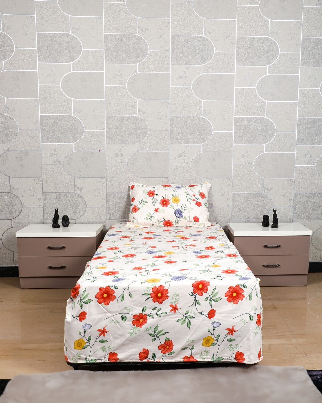 Anthurium - SINGLE BEDSHEET WITH QUILTED PILLOW COVER (Multi Floral)